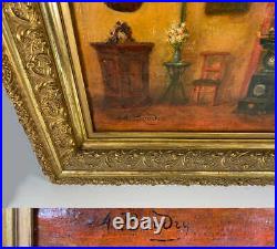 Antique Belgian Oil Painting, Elaborate And Personal Interior, A. Boudry signed