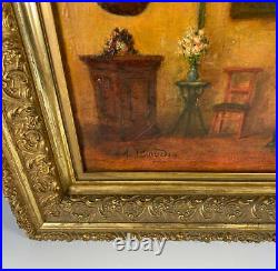 Antique Belgian Oil Painting, Elaborate And Personal Interior, A. Boudry signed