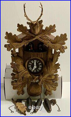 Antique Black Forest Hunter Large H-Carved German Limetree Cuckoo Clock Working