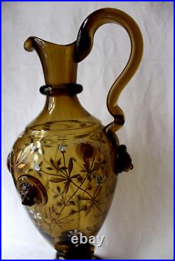 Antique Bohemian Fritz Heckert large Art Glass enamel decanter c 1880, signed