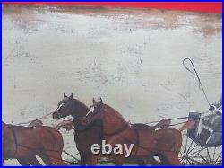 Antique Breadboard LARGE Folk Art Horse & Carraige Country Primitive Painting