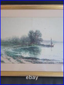 Antique British Lakeside WithC Painting Signed by Listed Artist S Mulholland