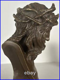 Antique Bronze Bust Sculpture CHRIST signed E. Marioton (French, 1857 1933)
