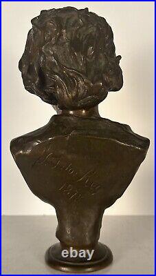 Antique Bronze Bust titled FLOR AGRESTE signed A. Soares Dos Reis (1847 1889)