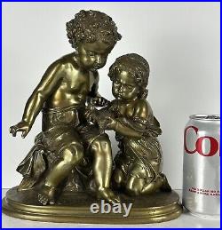 Antique Bronze Sculpture Boy and a Girl signed Mathurin Moreau (1822 1912)