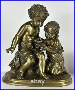 Antique Bronze Sculpture Boy and a Girl signed Mathurin Moreau (1822 1912)