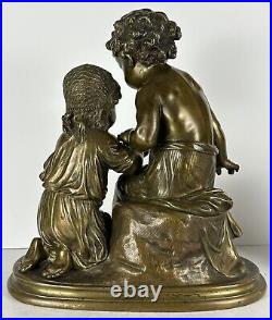 Antique Bronze Sculpture Boy and a Girl signed Mathurin Moreau (1822 1912)