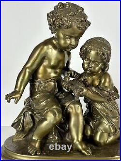 Antique Bronze Sculpture Boy and a Girl signed Mathurin Moreau (1822 1912)