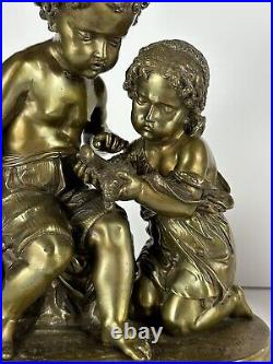 Antique Bronze Sculpture Boy and a Girl signed Mathurin Moreau (1822 1912)