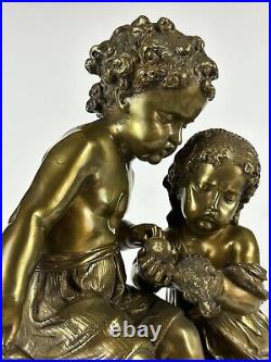 Antique Bronze Sculpture Boy and a Girl signed Mathurin Moreau (1822 1912)