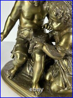 Antique Bronze Sculpture Boy and a Girl signed Mathurin Moreau (1822 1912)