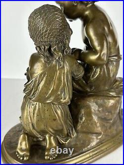 Antique Bronze Sculpture Boy and a Girl signed Mathurin Moreau (1822 1912)