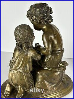 Antique Bronze Sculpture Boy and a Girl signed Mathurin Moreau (1822 1912)