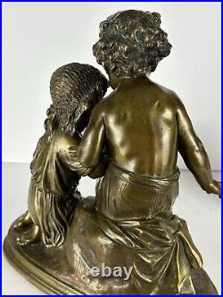 Antique Bronze Sculpture Boy and a Girl signed Mathurin Moreau (1822 1912)