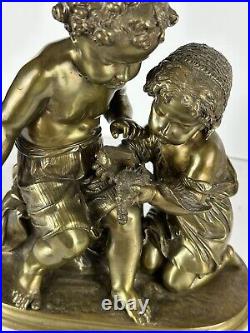 Antique Bronze Sculpture Boy and a Girl signed Mathurin Moreau (1822 1912)