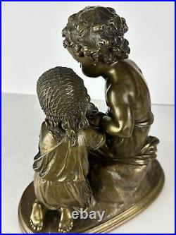 Antique Bronze Sculpture Boy and a Girl signed Mathurin Moreau (1822 1912)