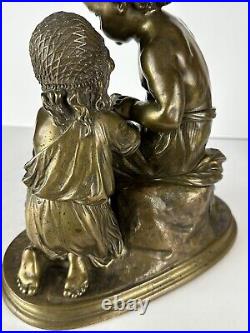 Antique Bronze Sculpture Boy and a Girl signed Mathurin Moreau (1822 1912)