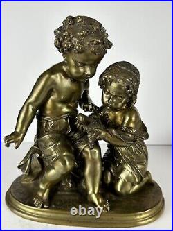 Antique Bronze Sculpture Boy and a Girl signed Mathurin Moreau (1822 1912)