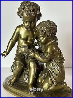 Antique Bronze Sculpture Boy and a Girl signed Mathurin Moreau (1822 1912)