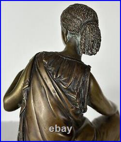 Antique Bronze Sculpture Draped Seated Woman signed by L. PILLET (1836 1916)