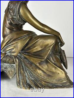 Antique Bronze Sculpture Draped Seated Woman signed by L. PILLET (1836 1916)