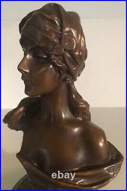 Antique Bronze Woman's Bust signed Emmanuel Villanis titled Mille et Une Nuits