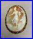 Antique Cameo Large Pendant Brooch, Shell 14K Gold, Lady Dancing, Signed, c 1905