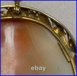 Antique Cameo Large Pendant Brooch, Shell 14K Gold, Lady Dancing, Signed, c 1905