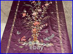 Antique Chinese Large Signed Silk Embroidered Textile Birds Flowers Butterfly