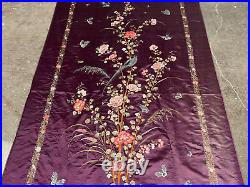 Antique Chinese Large Signed Silk Embroidered Textile Birds Flowers Butterfly