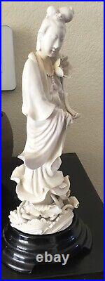 Antique Chinese blanc de chine Kwan yin statue large 12 on stand signed rare