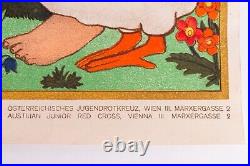 Antique Color Lithograph, Girl + Hens & Geese, Franz Czizek, Ilse Breit, Austria