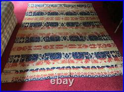 Antique Coverlet Signed & Dated 1848 Blue Red Cream