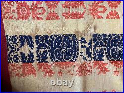 Antique Coverlet Signed & Dated 1848 Blue Red Cream