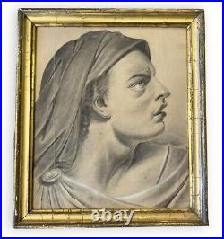 Antique Drawing Woman With Drape Signed Julien Frame Gilt Paper Glass Rare 19th