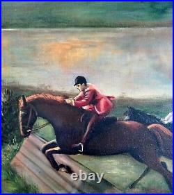Antique Equestrian Oil Painting English Horse Riders in a Landscape Scene Signed