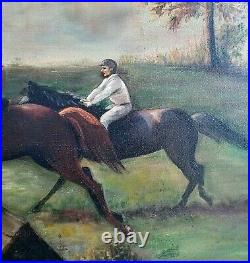 Antique Equestrian Oil Painting English Horse Riders in a Landscape Scene Signed