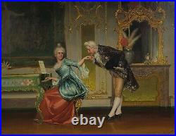 Antique European Oil painting Lady at the Piano 19 Century Signed