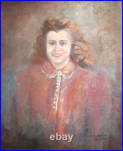 Antique European large oil painting portrait signed