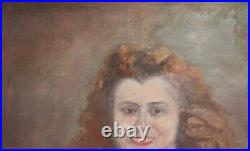 Antique European large oil painting portrait signed