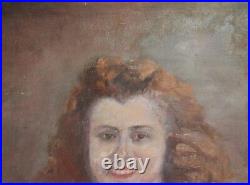 Antique European large oil painting portrait signed