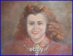 Antique European large oil painting portrait signed