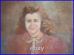 Antique European large oil painting portrait signed