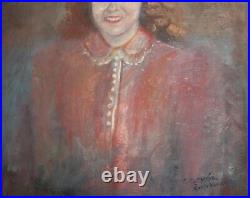 Antique European large oil painting portrait signed