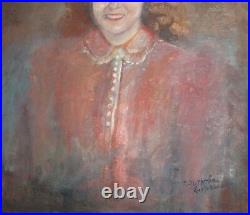 Antique European large oil painting portrait signed