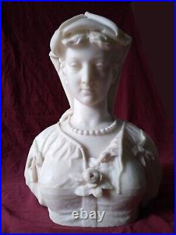 Antique Exceptional & Large Italian Carrara Marble Bust Sculpture Signed Vichi