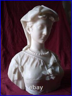 Antique Exceptional & Large Italian Carrara Marble Bust Sculpture Signed Vichi