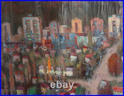Antique Expressionist Cityscape Large Oil Painting