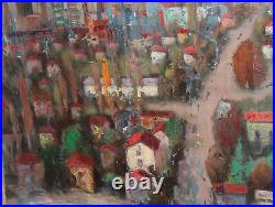 Antique Expressionist Cityscape Large Oil Painting