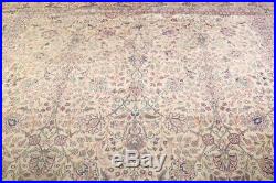 Antique Floral MUTED Ivory/Pink Kirman LARGE Rug Hand-Knotted Signed Wool 12x16